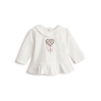 Girls White Applique Long Sleeve T- Shirt