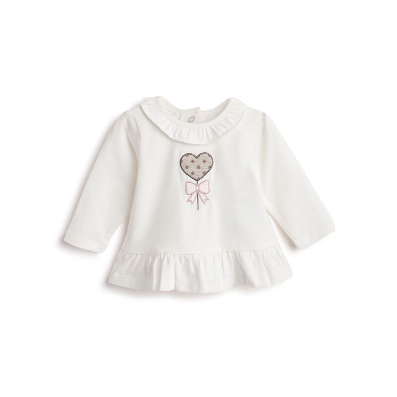 Girls White Applique Long Sleeve T- Shirt image number 0