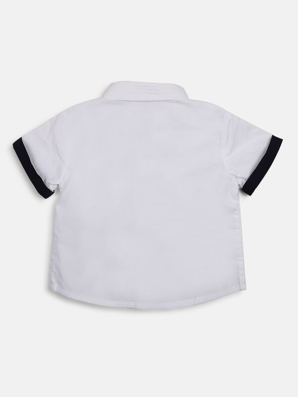 Boys Solid White & Navy Blue Shirt with Short Trouser image number null