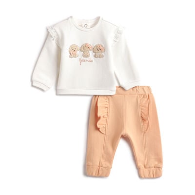 Girls Applique Sweatshirt with Self Designed Trouser