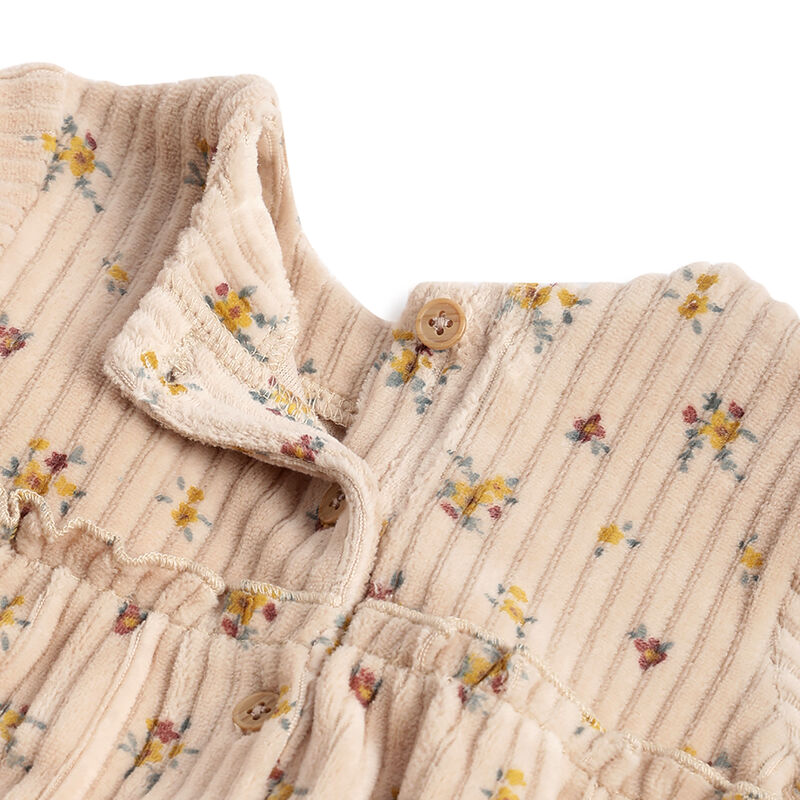 Girls Light Brown Floral Printed Long Sleeve Dress image number 3