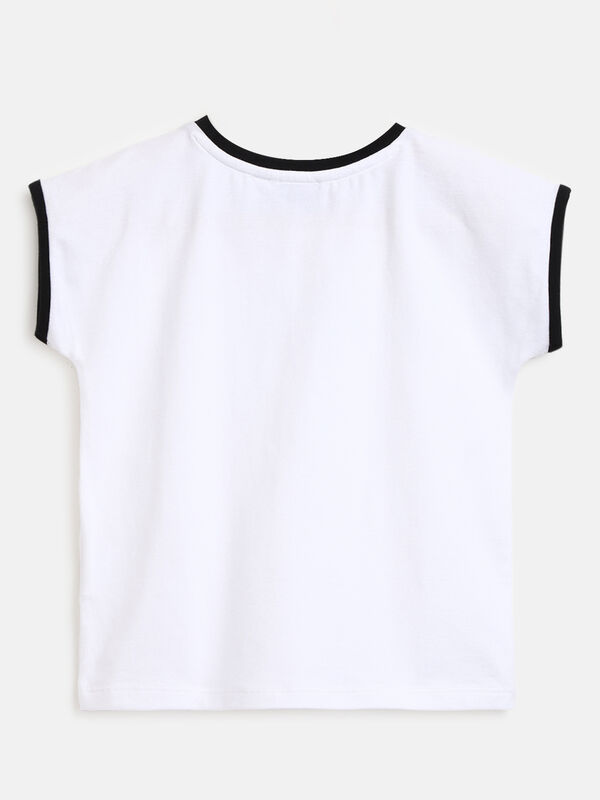 Girls White Short Sleeve Knitted T- Shirt image number null