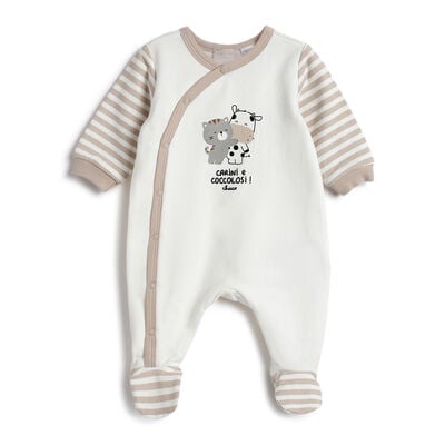 Infants Beige Animal Printed Front Opening Babysuit