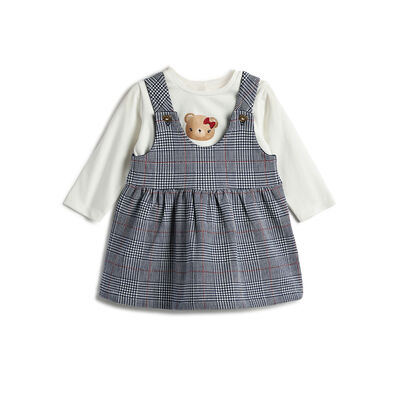 Girls White  Printed T-shirt with Skirt  Dungaree
