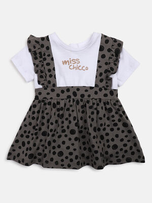 Girls Grey Printed Short Sleeve Knitted Dress