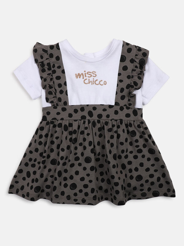 Girls Grey Printed Short Sleeve Knitted Dress image number null