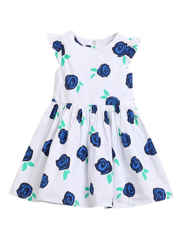Girls Blue Printed Short Sleeve Woven Dress image number 0