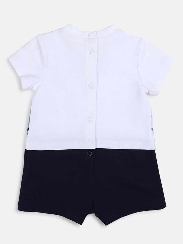Boys White & Blue Short Sleeve Knitted Romper image number null