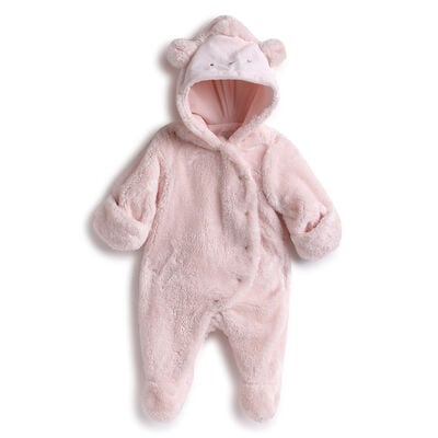 Girls Light Pink Solid Front Opening Babysuit