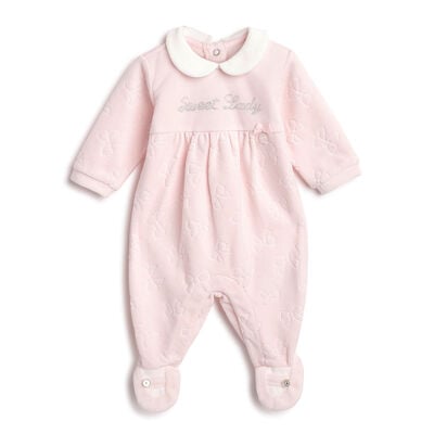 Girls Light Pink Self Design Leg Opening Babysuit