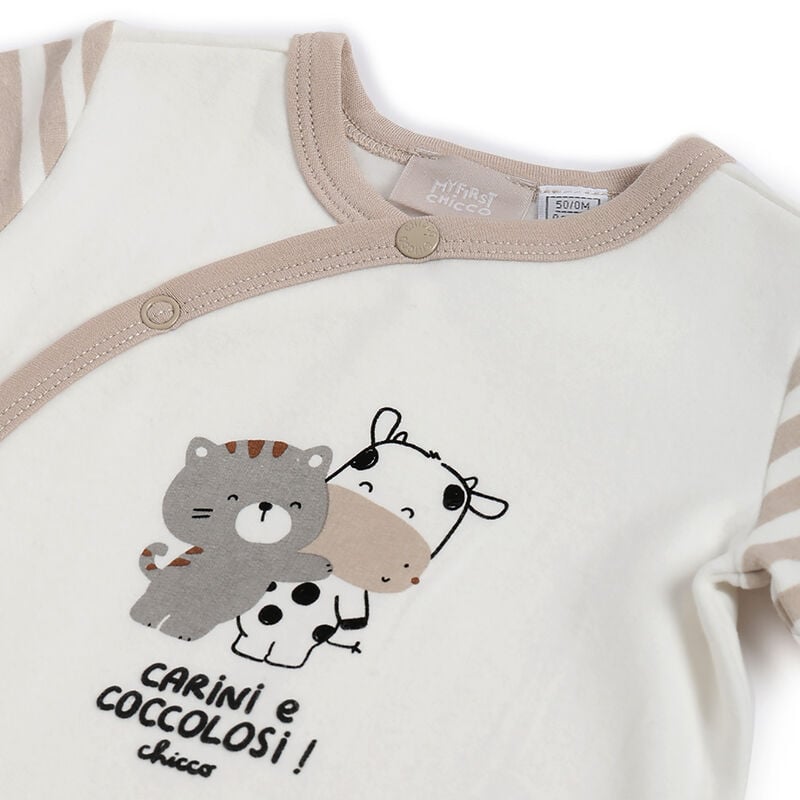 Infants Beige Animal Printed Front Opening Babysuit image number 2