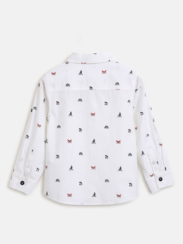 Boys White Printed Long Sleeve Woven Shirt image number null