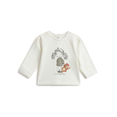 Girls White Printed Long Sleeve T- Shirt