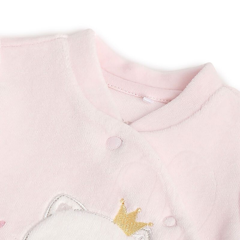 Girls Light Pink Applique Front Opening Babysuit image number 2