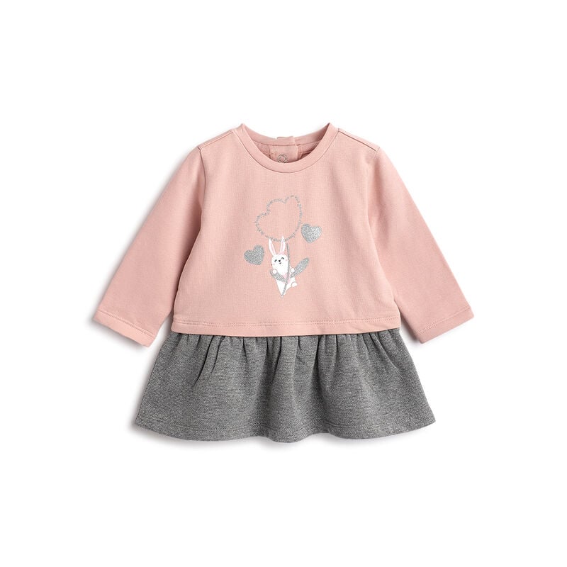Girls Medium Pink Graphic Printed Long Sleeve Dress image number 0