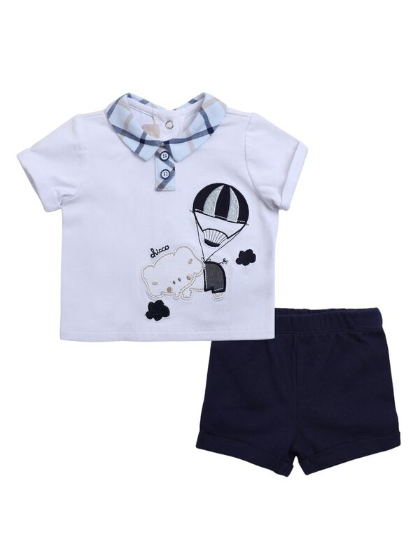 Boys White & Blue Printed Polo with Short Pants image number 0