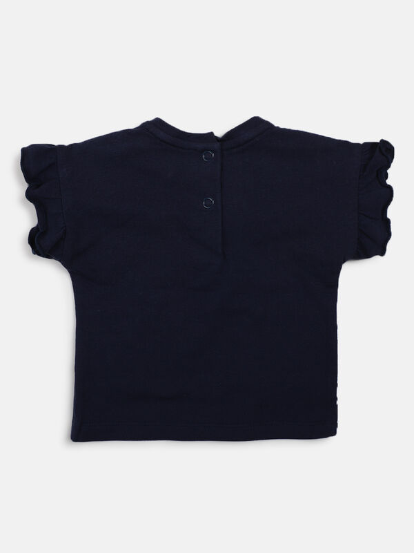 Girls Medium Blue Short Sleeve Knitted T- Shirt image number null