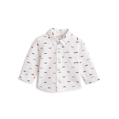Boys White Printed Long Sleeve Shirt
