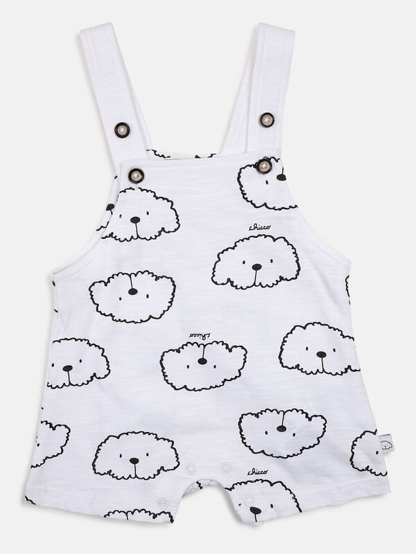 Infants White & Black Printed T- Shirt with Short Dungaree image number null