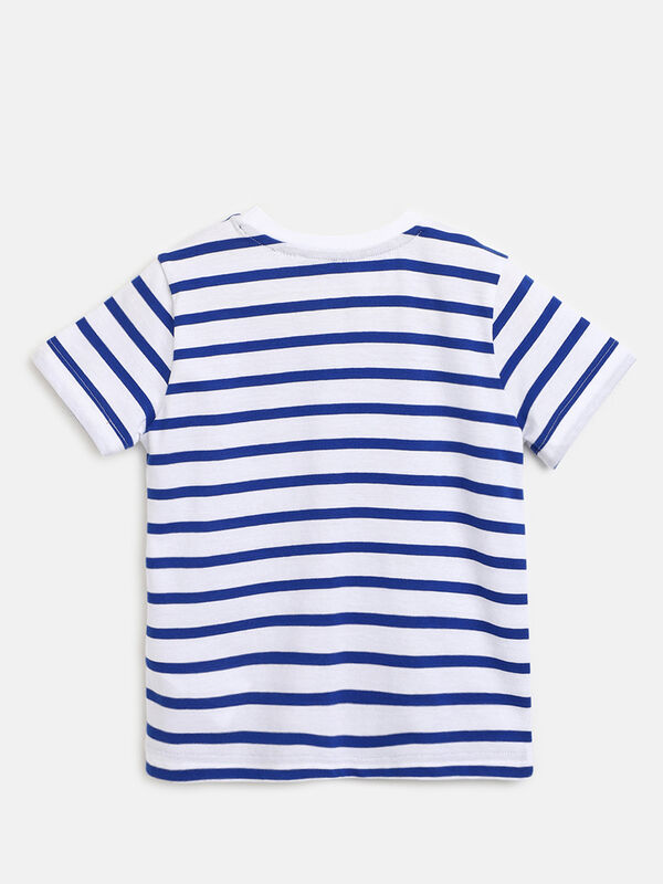 Boys White Striped Short Sleeve Knitted T- Shirt image number null