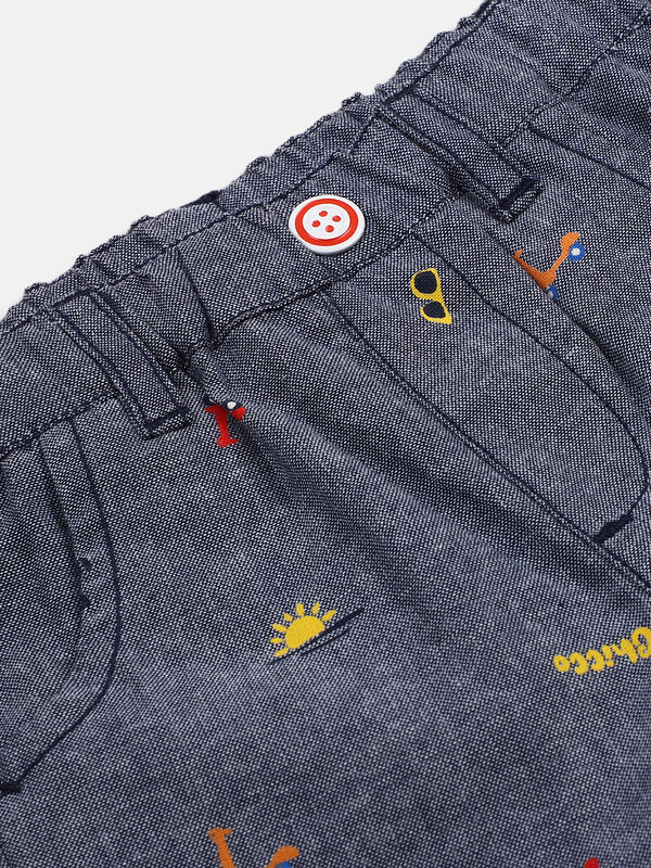 Boys Medium Light Blue Printed Polo with Short Pants image number null