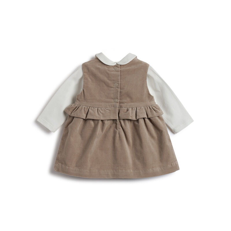 Girls White and Brown Embellished T-shirt with Dress image number 1