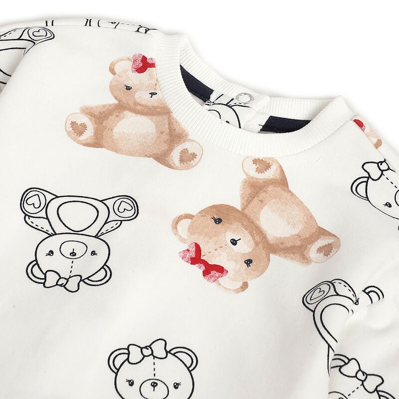 Girls White and Beige Printed Long Sleeve Dress image number 2