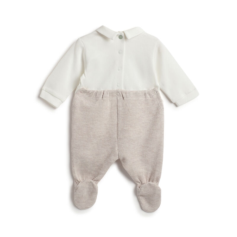 Boys Beige Applique Nappy opening Babysuit image number 1