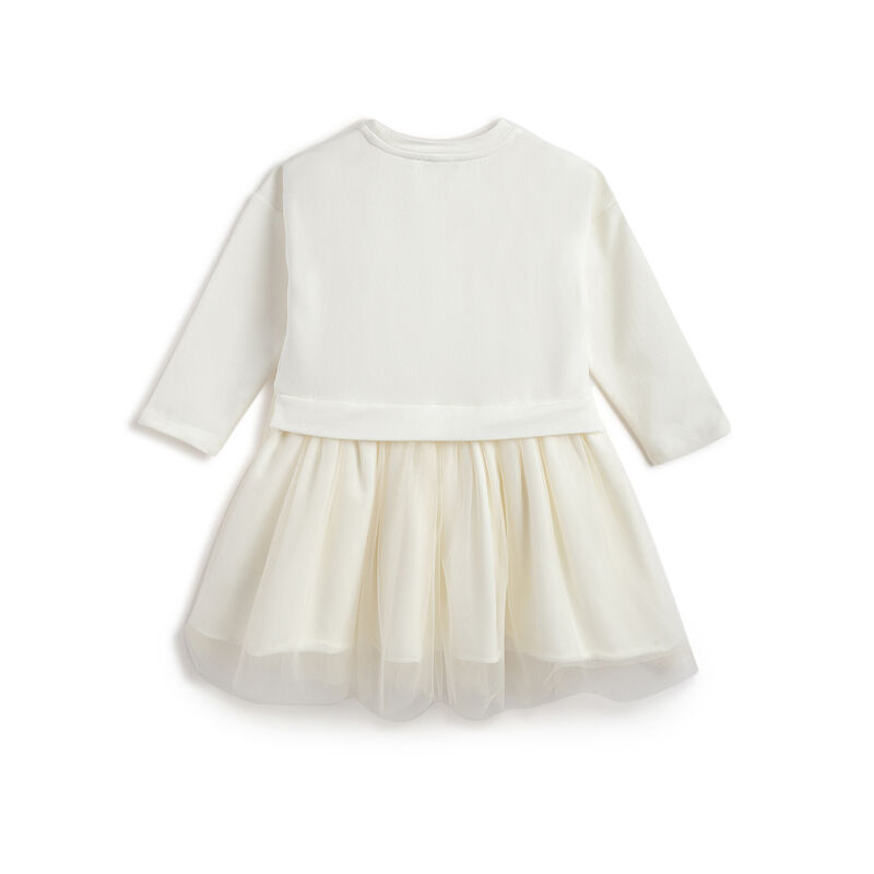 Girls White Self Design Long Sleeve Dress image number 1