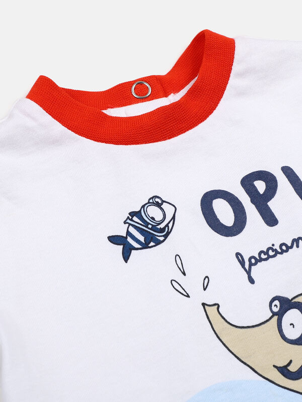 Boys White & Blue Printed T-Shirt with Short Pants image number null