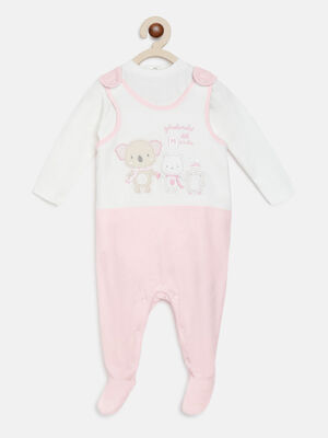 White-Pink Babysuit-Bodysuit Set  With Applique (2pc)