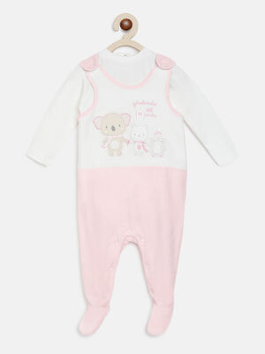 Infants Light Pink Applique Babysuit-Bodysuit Set