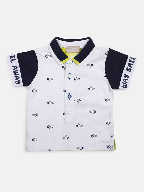 Boys White & Blue Short Sleeve Knitted Polo image number null