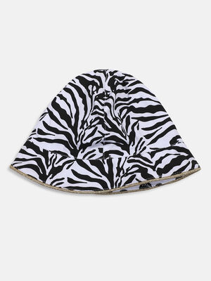 Girls White and Black Printed Cap