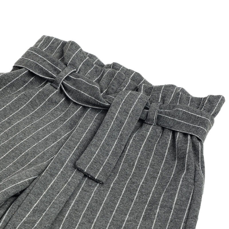 Girls Medium Grey Striped Trousers image number 1