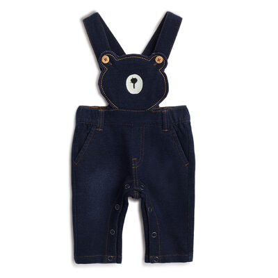 Boys Navy Embroidered Long Dungaree