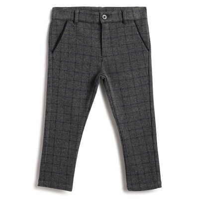 Boys Dark Grey Checked Trousers