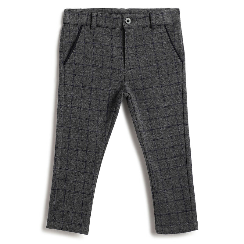 Boys Dark Grey Checked Trousers image number 0