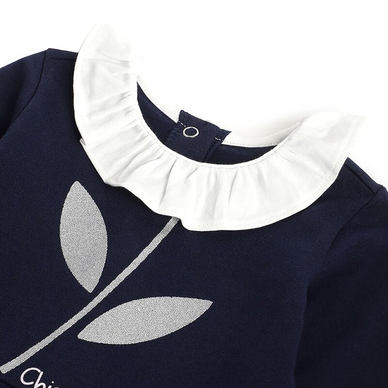 Girls Dark Blue Printed Long Sleeve Dress image number 2