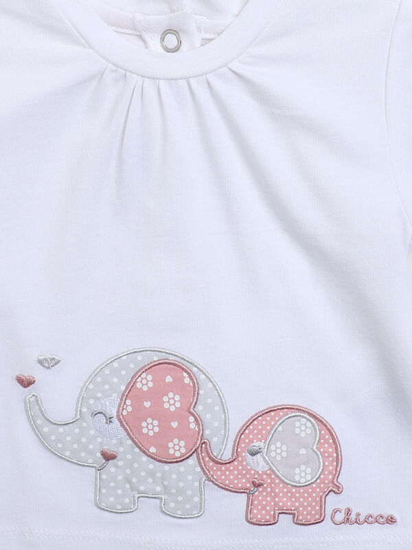 Girls White & Pink Printed T-Shirt with Short Pants image number null