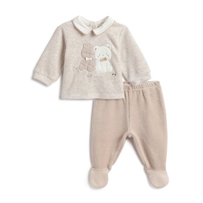 Boys Beige Embroidered Smock with Leggings