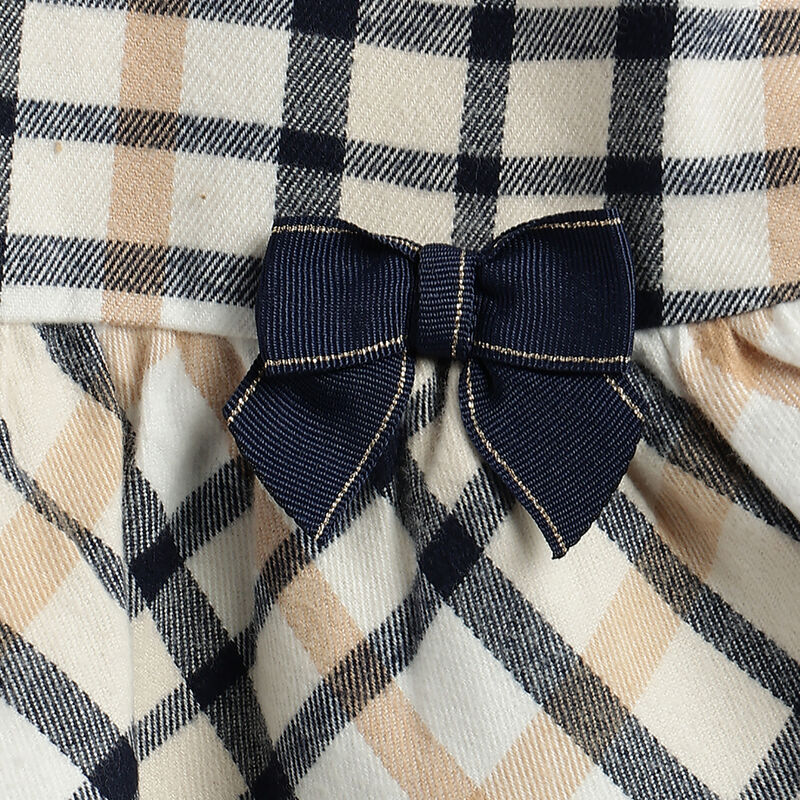 Girls Medium Natural Checked Long Sleeve Dress image number 4