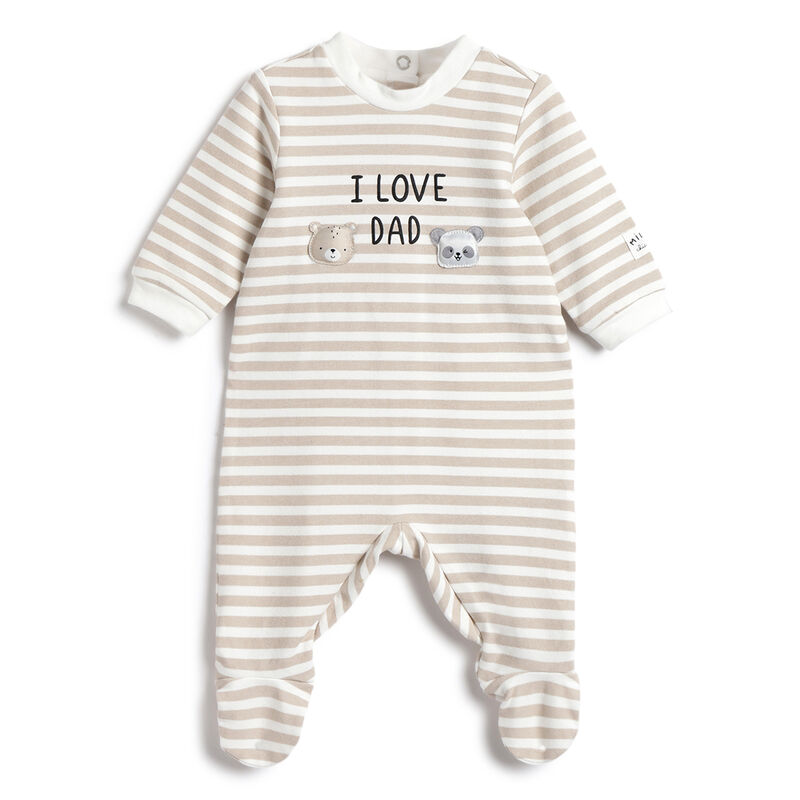 Infants Beige Striped Nappy opening Babysuit image number 0