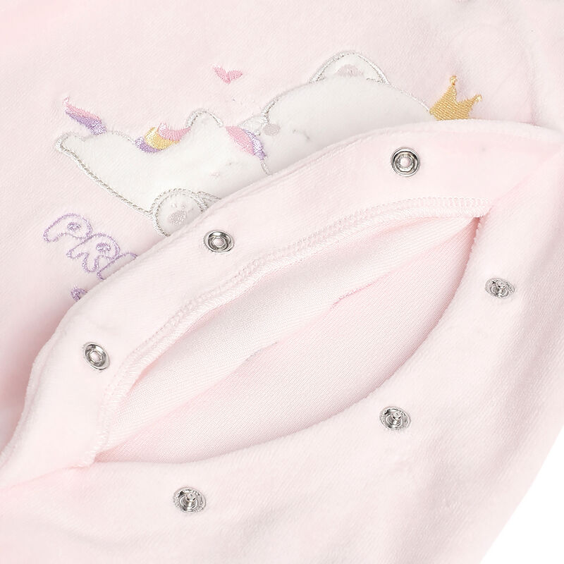 Girls Light Pink Applique Front Opening Babysuit image number 3
