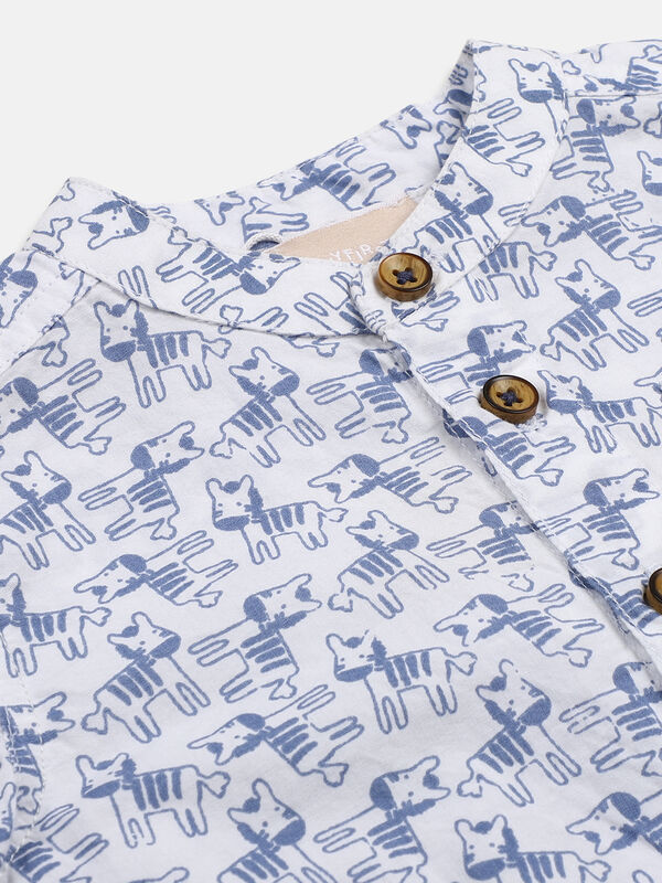 Boys White & Blue Printed Short Sleeve Woven Shirt image number null