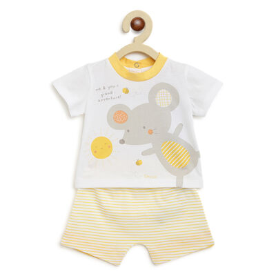 Printed Short-sleeve 2Pcs Set White