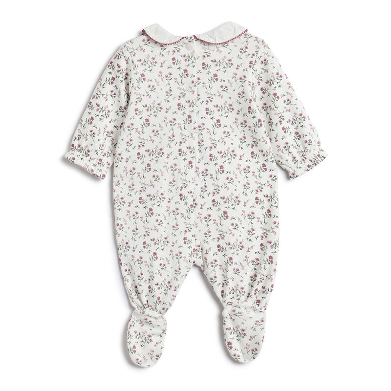 Girls White and Pink Floral Printed Leg Opening Babysuit image number 1
