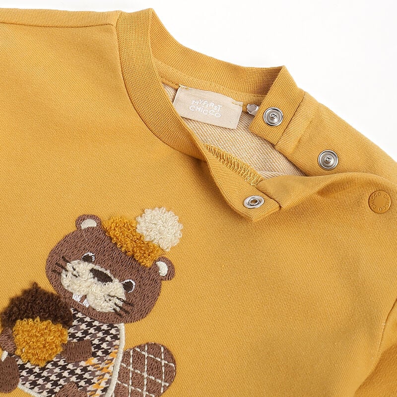 Boys Yellow and Brown Embroidered Sweathirt with Long Trouser image number 4