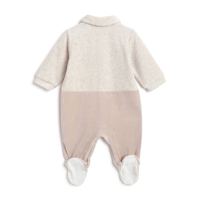 Boys Beige Embroidered Front Opening Babysuit image number 1