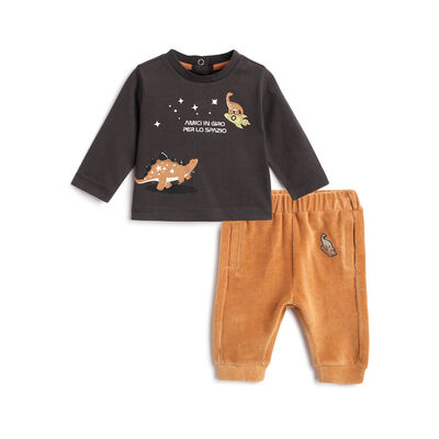 Boys Dark Grey Printed T-shirt with Long Trouser